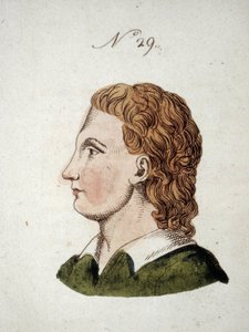 Figur nummer 29, der repræsenterer ansigtet af en mand i "" Den bærbare Lavater: o Lad det være et kompendium af kunsten at genkende mænd ved ansigtets træk "" (eller "" Lommevask: Abrege de dell