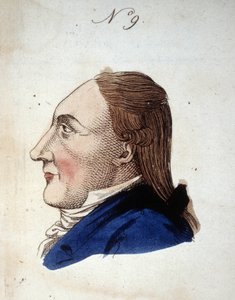 Figur nummer 9, der repræsenterer ansigtet af en mand i "" Den bærbare Lavater: o Lad det være et kompendium af kunsten at genkende mænd ved ansigtets træk "" (eller "" Lommevask: Abrege de dell