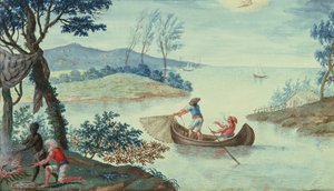 Fiskescene, der skildrer juli måned, en af en serie på tolv (wc) af Italian School
