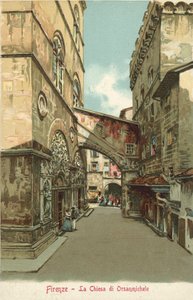 Firenze, Italien, Kirken i Orsanmichele (farvelitografi) af Italian School
