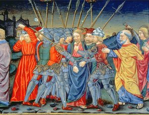Fol.105v Simon Peter forsvarer Kristus og sårer en soldat med et sværd (vellum) af Italian School