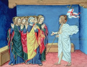 Fol.132va Den opstandne Kristus viser disciplene sine hænder og såret i siden (vellum) af Italian School