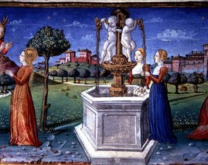Fol.34v Ærkeenglen Rafael besøger Maria (vellum) af Italian School