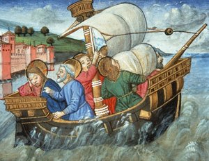 Fol.49v Storm i Det Tiberiske Hav (vellum) af Italian School