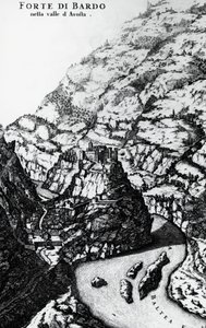 Fort Bard, gravering fra The Savoy Theatre af Italian School