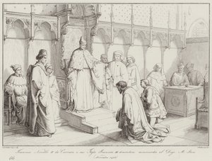 Francesco Novello II af Carrara og hans søn Francesco III beder om barmhjertighed fra dogen Michele Steno af Italian School