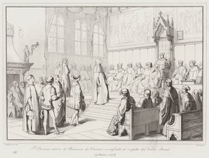 Francesco Petrarcas taler af Francesco da Carrara er forvirret i nærværelse af Veneto Senatet af Italian School
