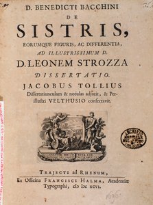 Frontispiece from "" De sistris "" by Benedictus Bacchiniusdani af Italian School