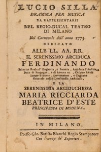 Frontispice fra Mozarts Lucio Silla, opført i Milano i 1773 af Italian School