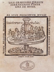 Frontispice af Lilii Gregorii Ziraldi Ferrariensis Syntagma De Mvsis af Giglio Gregorio Giraldi af Italian School