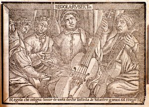 Frontispice af Regola Rubertina afhandling om viola da gamba af Silvestro Ganassi fra Fontego af Italian School