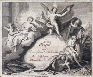 Frontispice af musikpartitur af To triets for to violiner og cello af Luigi Boccherini af Italian School