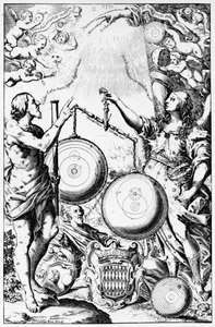 Frontispice til Almagestum Novum af Giovanni Battista Riccioli, udgivet i 1651 af Italian School