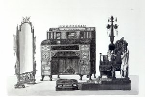 Møbler i græsk stil fra arkitektoniske dekorationer af Gaetano Landi, graveret af G. DArgenzio, 1810 af Italian School