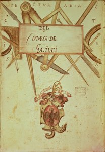 Gal.37 f.3r Frontispice til et kopimanuskript af The Operation of Geometric and Military Compasses skrevet af Galileo Galilei (1564-1642) af Italian School