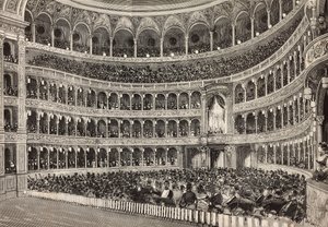 Gallaaften i Costanzo-teatret til ære for kronprinsen af Tyskland (fremtidens Frederik III), Rom, Italien, gravering fra tegning af Dante Paolocci, fra L