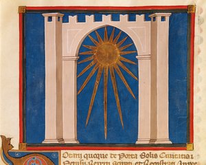 Gateway of the Sun, miniature fra Register of Notars from Perugia, manuskript, Italien 14th Century. af Italian School