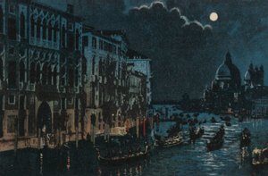 Grand Canal og Salute (farvelitografi) af Italian School