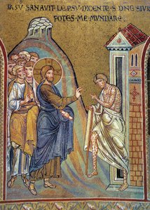 Helbredelse af spedalske - mosaik, Monreale, Italien af Italian School