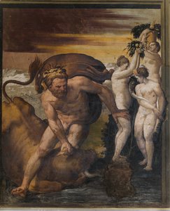 Hercules dræber den kretensiske tyr, fra det gule rum, Rocca Meli Lupi, Soragna, Parma af Italian School