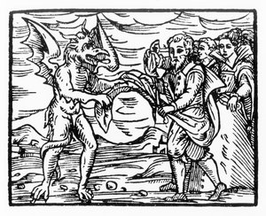 Homage to the Devil, kopi af en illustration fra Compendium Maleticarum af Fr M Guaccius, Milano 1608, brugt i History of Magic, udgivet sent i det 19. århundrede af Italian School