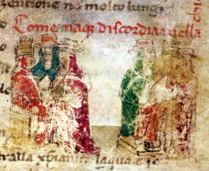 Hvordan uenighed blev født i Romerkirken (skisma) mellem 1378 og 1417: manuskript fra det 14. århundrede.@- i "" Croniche del Sercambi"". Nationalarkivet, Lucca. af Italian School