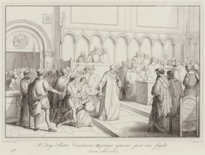 Doge Pietro Candiano III beder om nåde for sin søn, 958 (gravering) af Italian School