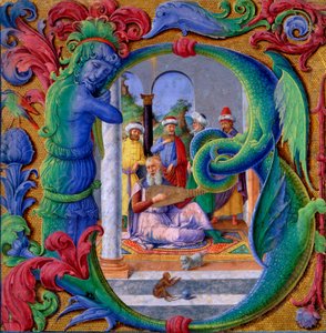 Oplyst initial B (tempera på pergament) af Italian School