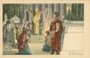 Illustration til romanen Quo Vadis af Henryk Sienkiewicz (farvelitografi) af Italian School