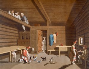 Interiør i et russisk bondehjem, ca. 1820-30