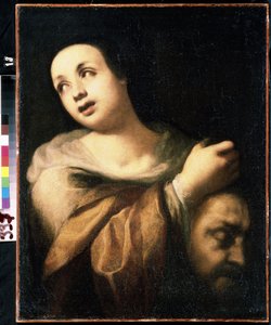 ""Judith præsenterer hovedet af Holofernes"" (Judith med hovedet af Holofernes) Maleri af den italienske skole fra det 17. århundrede Mikhail Kroshitsky kunstmuseum, Sevastopol (Sevastopol) Ukraine af Italian School