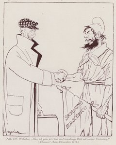 Kejser Wilhelm II overdrager magten til den bolsjevikiske socialisme (litografi) af Italian School
