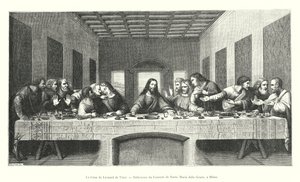 Den sidste nadver af Leonardo da Vinci, refektoriet i klostret Santa Maria delle Grazie, i Milano (gravering) af Italian School