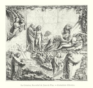 Skabelsen, Bas-relief af Johannes af Pisa, katedralen i Orvieto (gravering) af Italian School