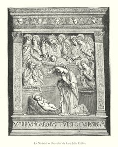 La Nativite, Bas-relief af Luca della Robbia (gravering) af Italian School