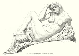 Natten, allegorisk figur, Mediciens grav (gravering) af Italian School