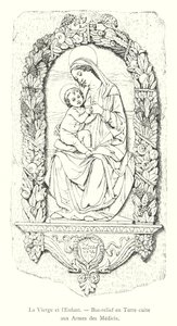 Jomfruen og barnet, Terracotta-basrelief med Medici-våben (gravering) af Italian School