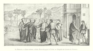 Masaccioen, Jesus beordrer Sankt Peter til at hylde, Carmine Chapel i Firenze (gravering) af Italian School
