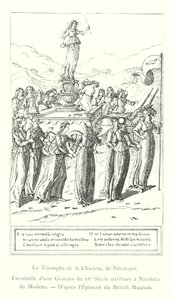 Kyskhedens triumf, af Petrarch, faksimile af en gravering fra det 15. århundrede tilskrevet Nicoletto da Modena, efter British Museum Print (gravering) af Italian School
