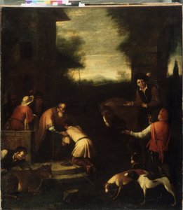 ""The Return of the Prodigal Son"" (Return of the Prodigal Son) Maleri af den italienske skole. Det 17. århundredes statskunstmuseum for den hviderussiske republik, Minsk, Hviderusland af Italian School