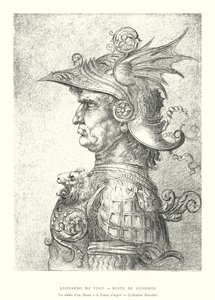 Leonardo da Vinci, Buste of a Warrior, Faksimile af en Silverpoint-tegning, Malcolm Collection (gravering) af Italian School