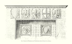 The Arms of Florence på Architrave of Porte de la Zecca (gravering) af Italian School