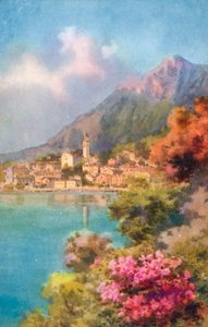 Limone, Gardasøen, Italien (farvelitografi) af Italian School