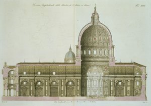 Længdesnit af St. Peters i Rom, plade 26 fra del III af Nationernes historie, indgraveret af G. Lago af Italian School