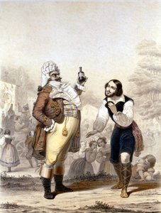 Luigi Lablache og Mario di Candia i en scene fra operaen The Elixir of Love af Italian School