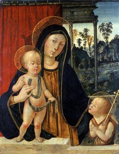 Madonna og barn med en ung Johannes Døberen, ca. 1500 (tempera på poppeltræ) af Italian School