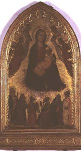 Madonna af ydmyghed med hellige (tempera på panel) af Italian School