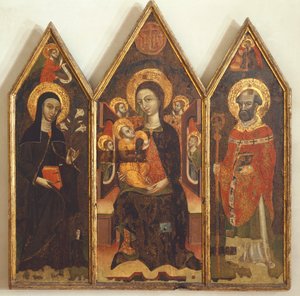 Madonna med barn mellem St. Clare og St. Basil af Italian School