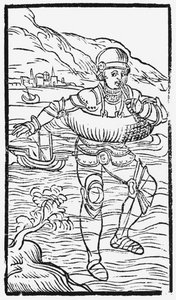 Mand med en livring, illustration fra History of the Northern Nations af Olaus Magnus (1490-1558), udgivet i Rom, 1555 af Italian School