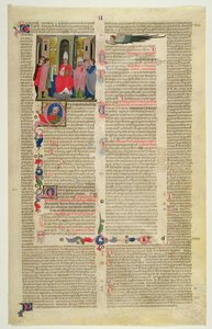 Marlay Cutting IT.3: Blad med miniature fra Gratians Decretum, der viser sagen om biskoppen anklaget for kødelig synd af Italian School
